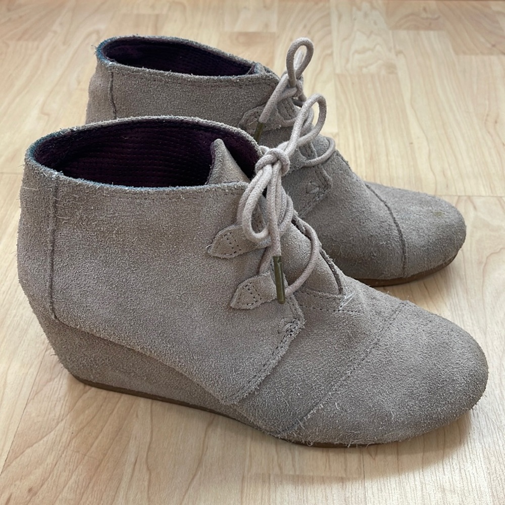 Toms Taupe Desert Wedge Bootie Ankle Boot
